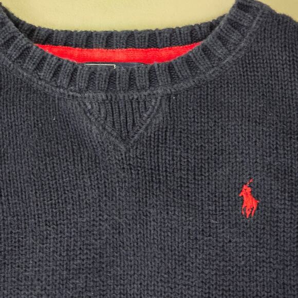 VTG Polo Ralph Lauren Sweater Boys Sz 5 Navy Blue Red Pony Crewneck Pullover - Picture 3 of 6